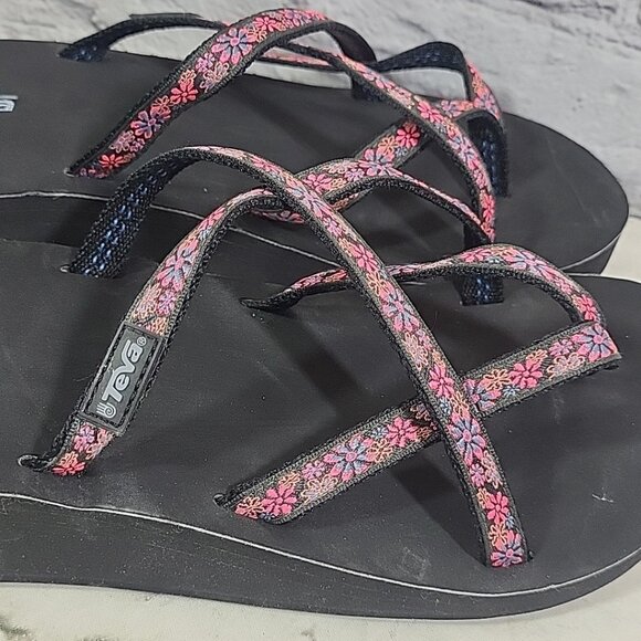 Teva Mandalyn Ola Wedge Sandals Black Pink US 10 Womens Platform Flip-Flops New - Picture 6 of 8